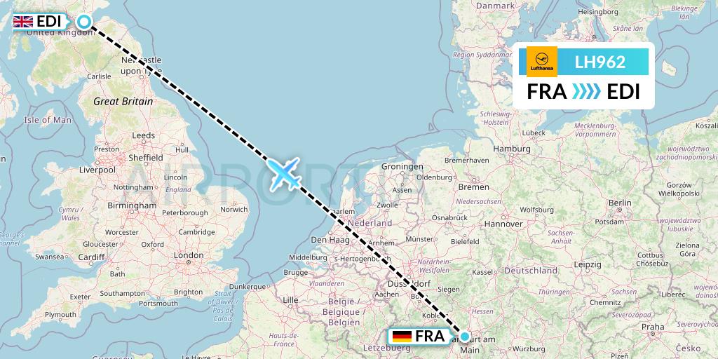 LH962 Lufthansa Flight Map: Frankfurt to Edinburgh