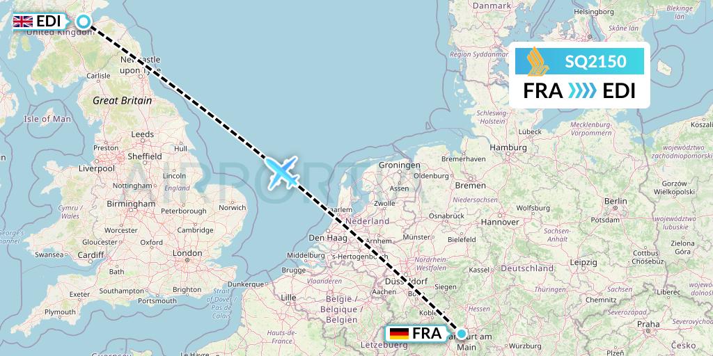 SQ2150 Singapore Airlines Flight Map: Frankfurt to Edinburgh
