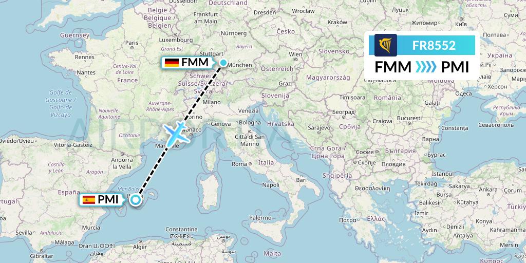 FR8552 Ryanair Flight Map: Memmingen to Palma de Mallorca