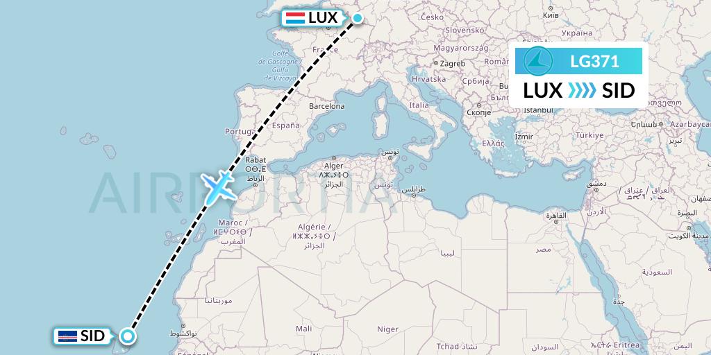 LG371 Luxair Flight Map: Luxembourg to Espargos