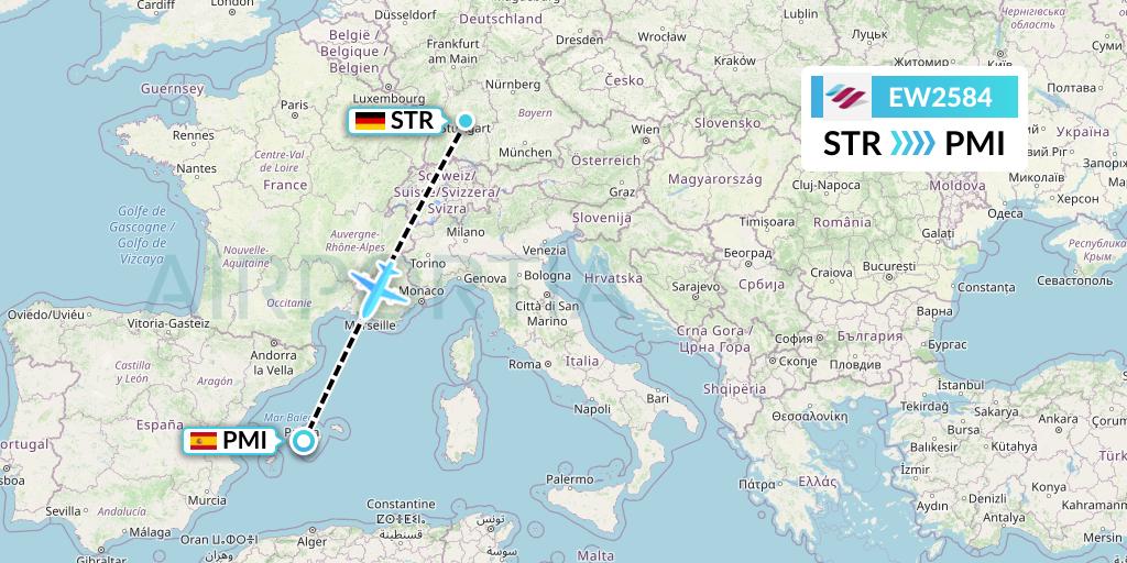 EW2584 Eurowings Flight Map: Stuttgart to Palma de Mallorca