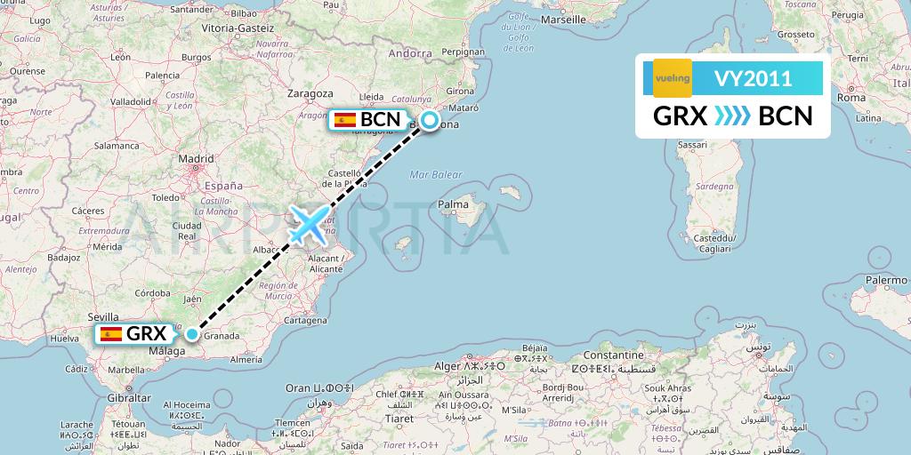 VY2011 Vueling Flight Map: Granada to Barcelona