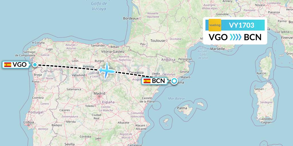 VY1703 Vueling Flight Map: Vigo to Barcelona