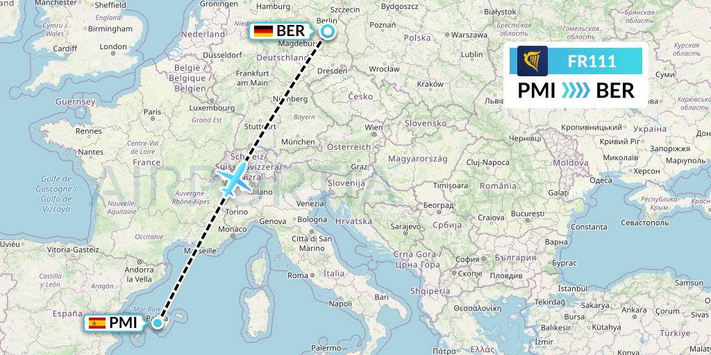 FR111 Ryanair Flight Map: Palma de Mallorca to Berlin