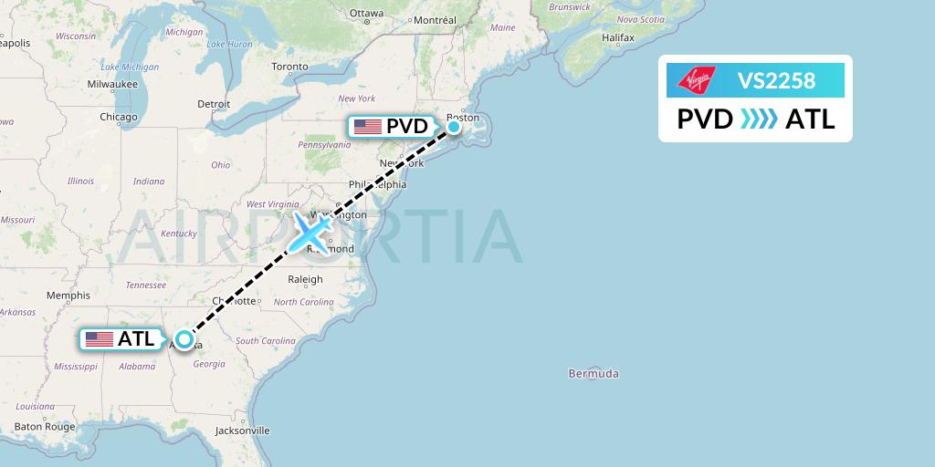 VS2258 Virgin Atlantic Airways Flight Map: Providence to Atlanta