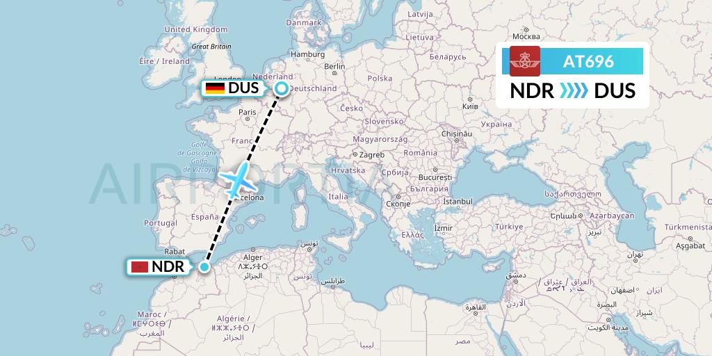 AT696 Royal Air Maroc Flight Map: Nador to Dusseldorf