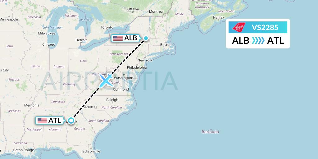 VS2285 Virgin Atlantic Airways Flight Map: Albany to Atlanta