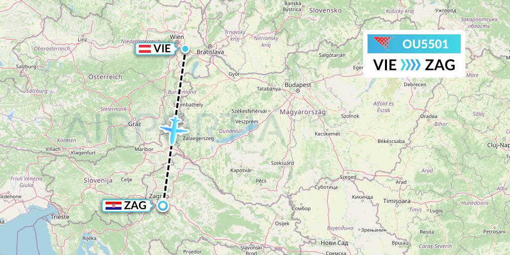 OU5501 Croatia Airlines Flight Map: Vienna to Zagreb