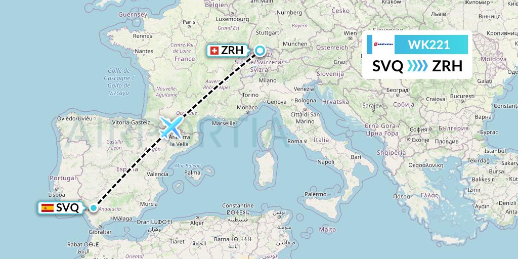 WK221 Edelweiss Air Flight Map: Seville to Zurich