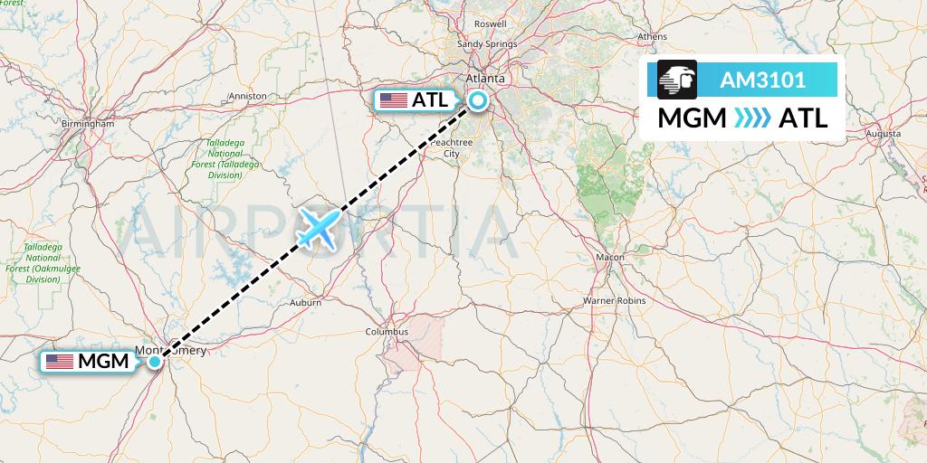 AM3101 Aeromexico Flight Map: Montgomery to Atlanta
