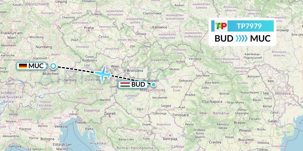 TP7979 TAP Portugal Flight Map: Budapest to Munich