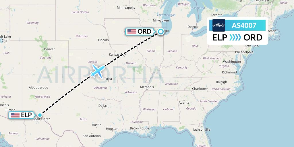 AS4007 Alaska Airlines Flight Map: El Paso to Chicago