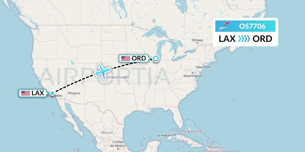 OS7706 Austrian Airlines Flight Map: Los Angeles to Chicago