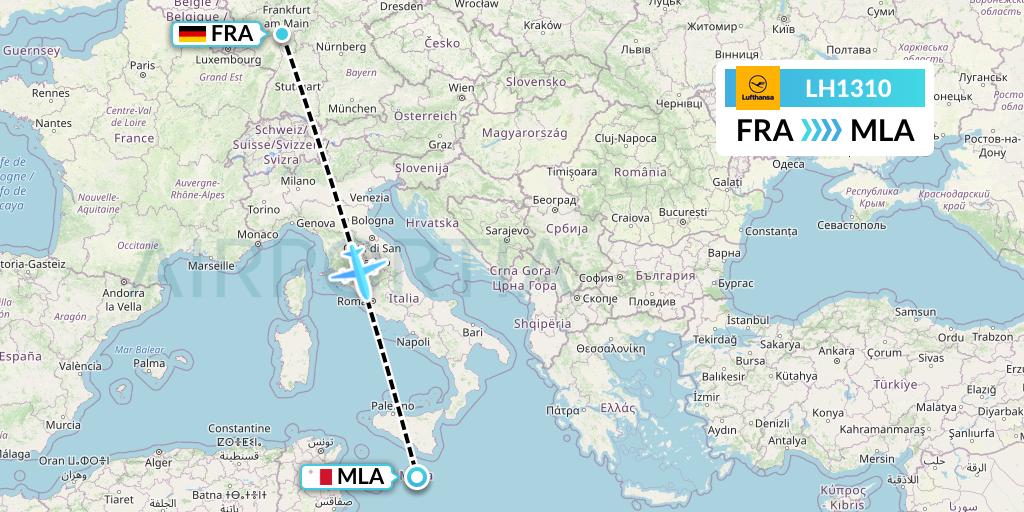 LH1310 Lufthansa Flight Map: Frankfurt to Malta