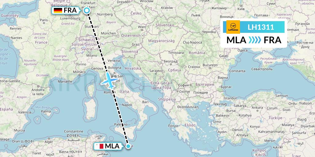 LH1311 Lufthansa Flight Map: Malta to Frankfurt