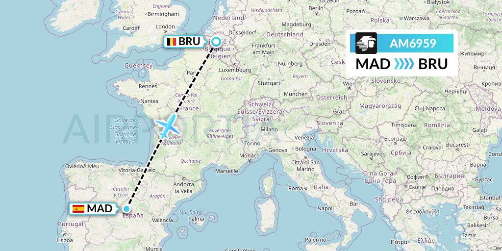 AM6959 Aeromexico Flight Map: Madrid to Brussels