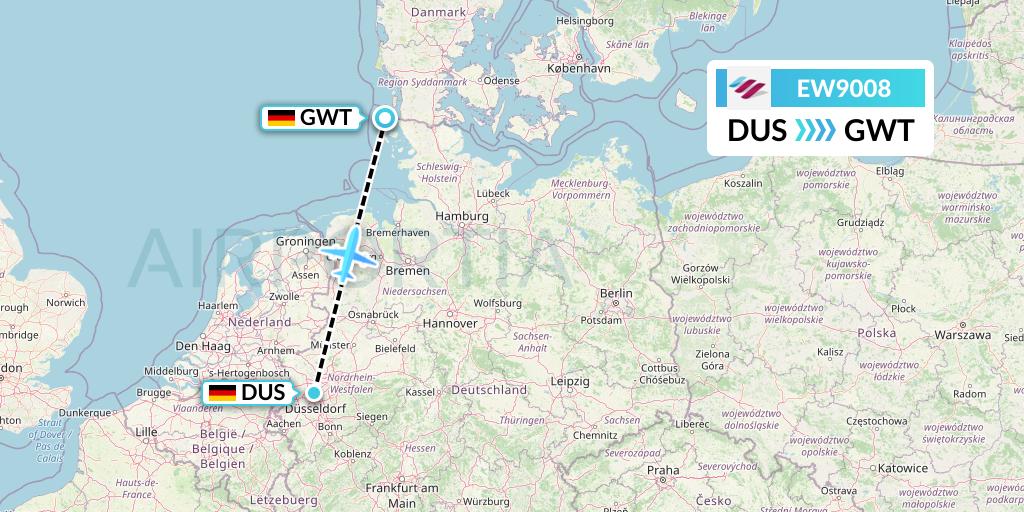 EW9008 Eurowings Flight Map: Dusseldorf to Sylt