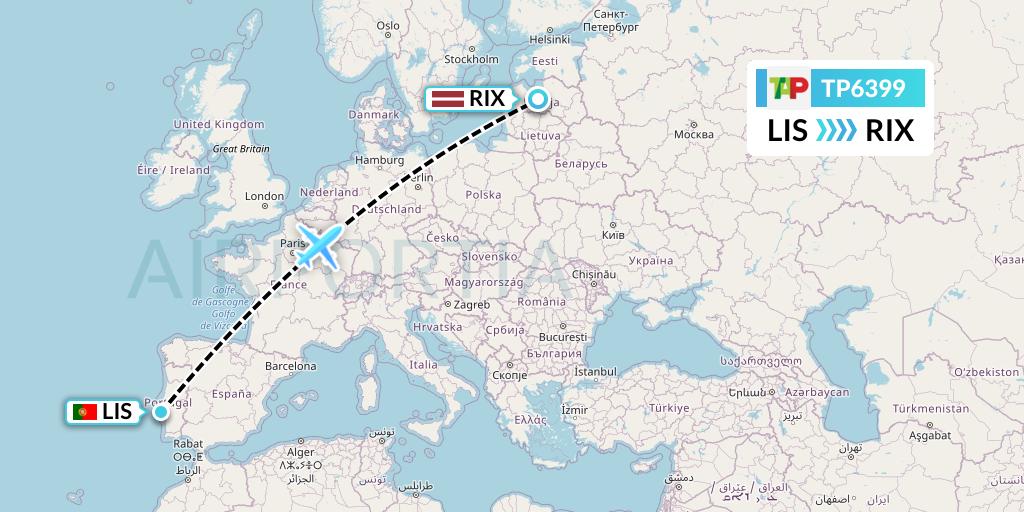 TP6399 TAP Portugal Flight Map: Lisbon to Riga