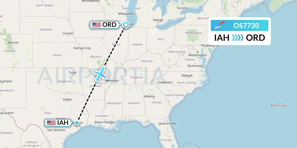 OS7730 Austrian Airlines Flight Map: Houston to Chicago