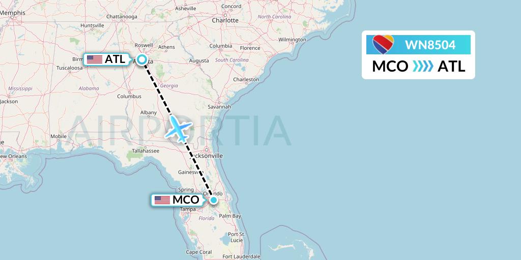 WN8504 Southwest Airlines Flight Map: Orlando to Atlanta