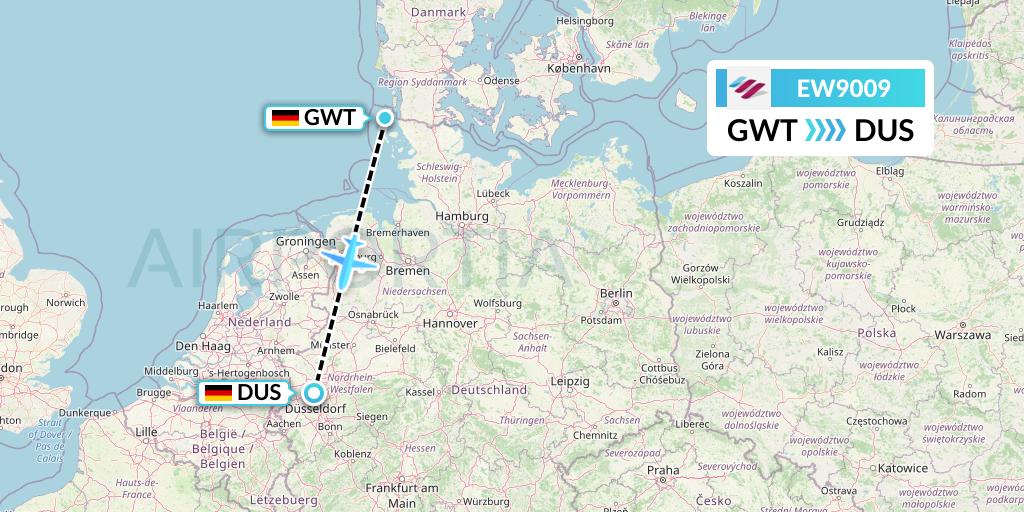 EW9009 Eurowings Flight Map: Sylt to Dusseldorf