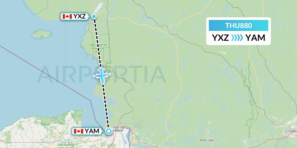 THU880 Thunder Airlines Flight Map: Wawa to Sault Ste. Marie