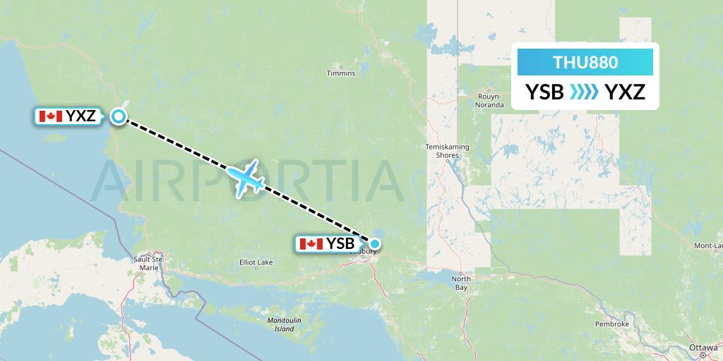 THU880 Thunder Airlines Flight Map: Sudbury to Wawa