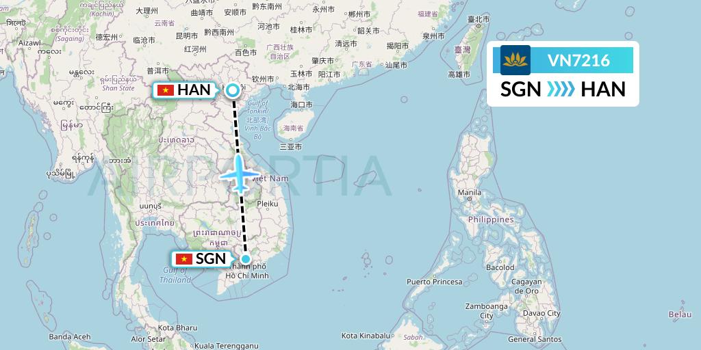 VN7216 Vietnam Airlines Flight Map: Ho Chi Minh City to Hanoi