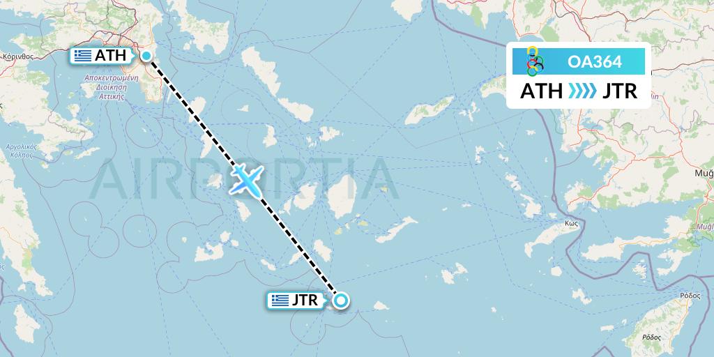 OA364 Olympic Air Flight Map: Athens to Santorini