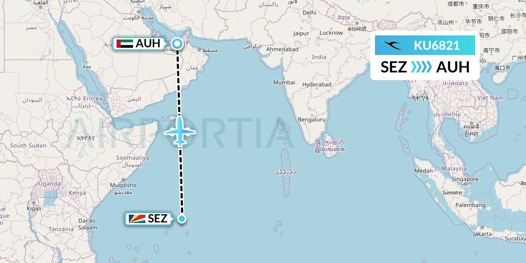 KU6821 Kuwait Airways Flight Map: Victoria to Abu Dhabi