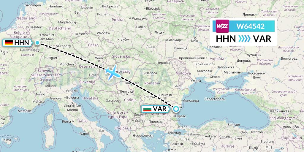 W64542 Wizz Air Flight Map: Hahn to Varna