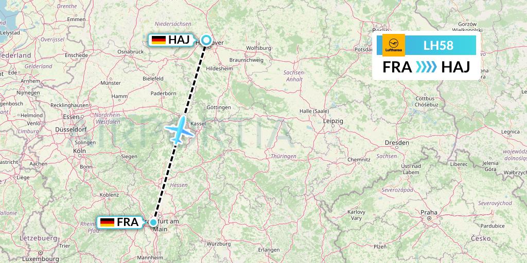 LH58 Lufthansa Flight Map: Frankfurt to Hannover
