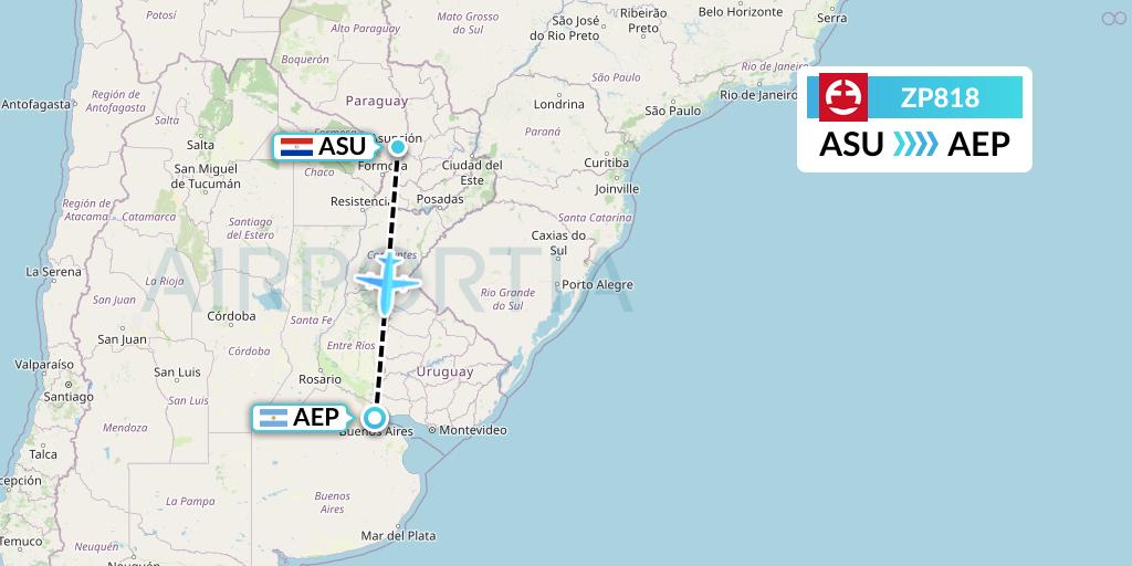 ZP818 Paranair Flight Map: Asuncion to Buenos Aires