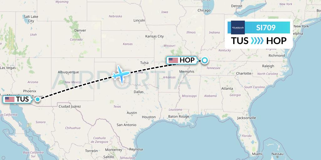 SI709 Blue Islands Flight Map: Tucson to Hopkinsville