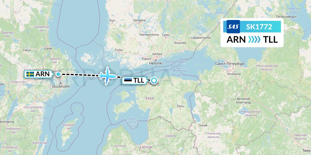 SK1772 SAS Flight Map: Stockholm to Tallinn