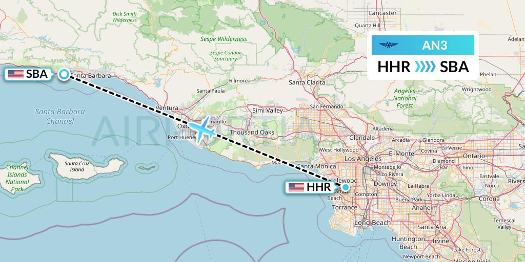 AN3 Advanced Air Flight Map: Hawthorne to Santa Barbara