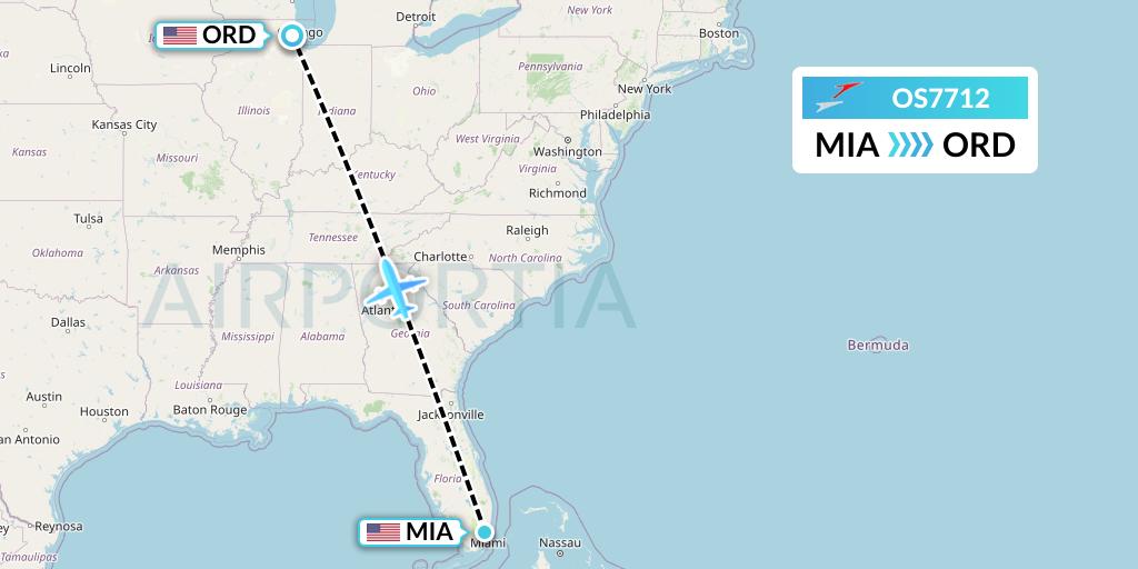 OS7712 Austrian Airlines Flight Map: Miami to Chicago