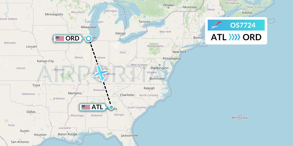 OS7724 Austrian Airlines Flight Map: Atlanta to Chicago