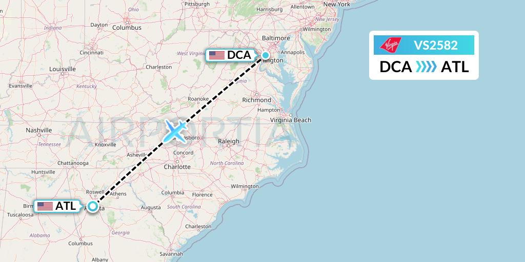 VS2582 Virgin Atlantic Airways Flight Map: Washington to Atlanta
