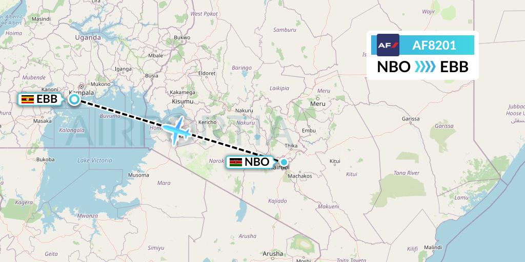 AF8201 Air France Flight Map: Nairobi to Entebbe
