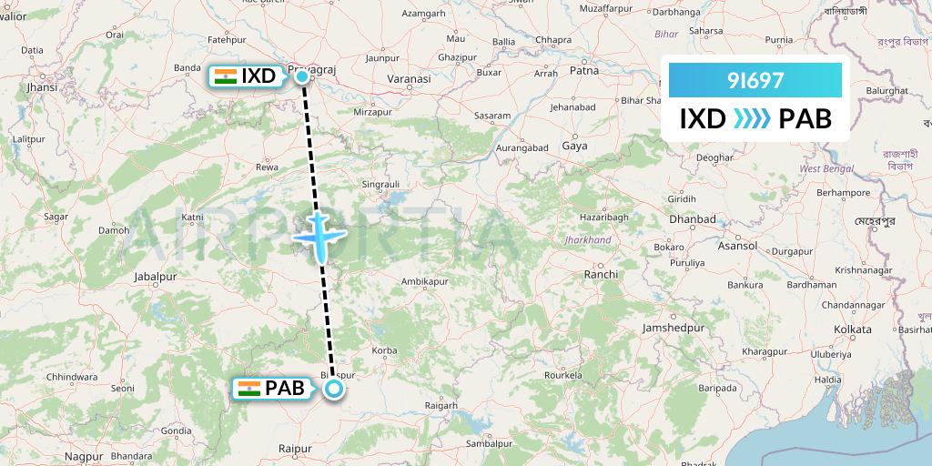 9I697 Air India Regional Flight Map: Allahabad to India
