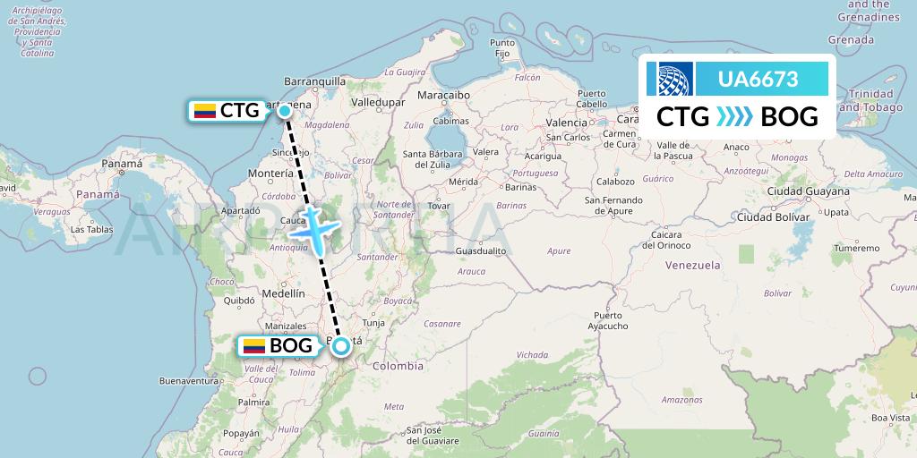 UA6673 United Airlines Flight Map: Cartagena to Bogota