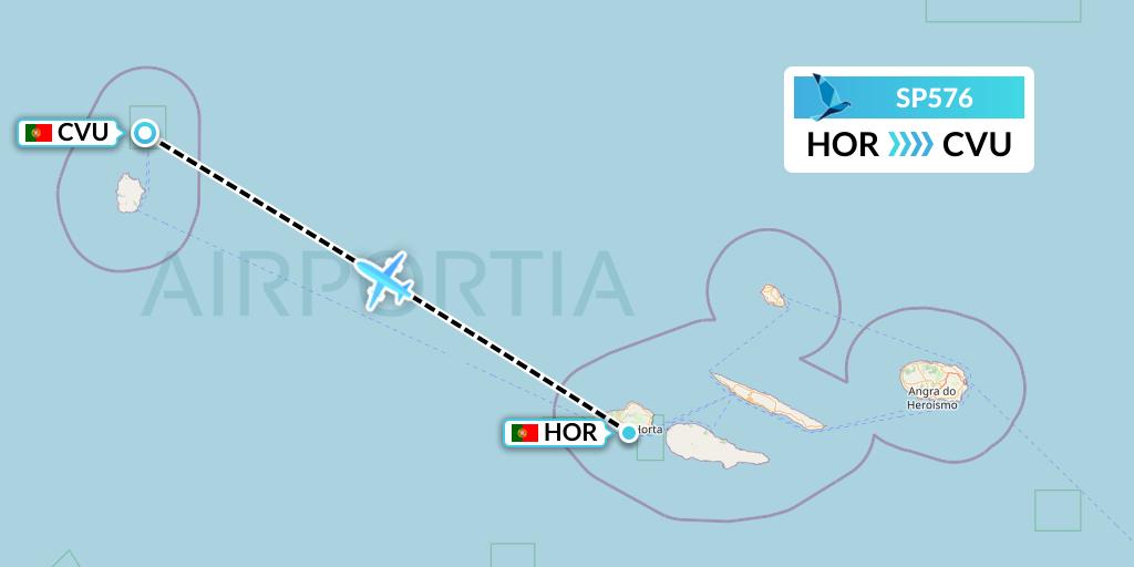 SP576 SATA Air Acores Flight Map: Horta to Corvo