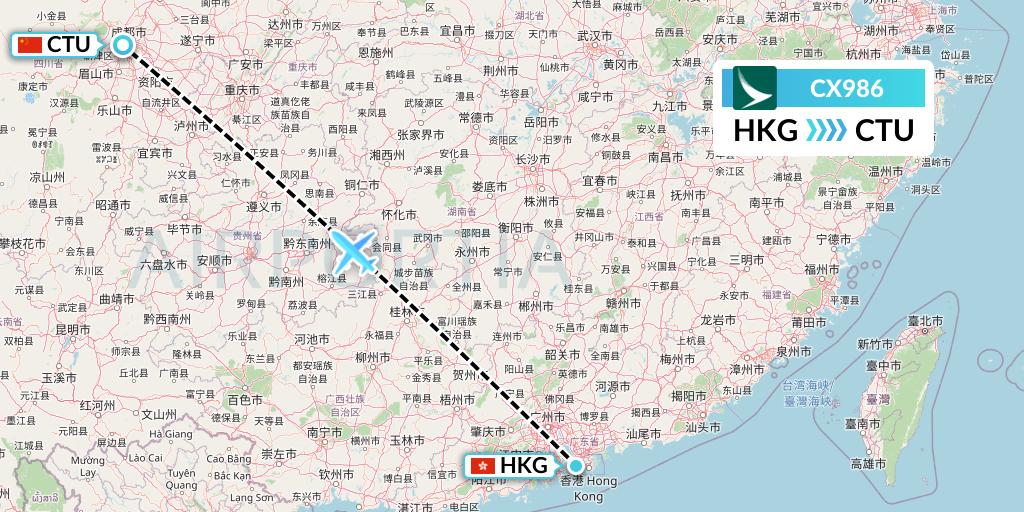 CX986 Cathay Pacific Flight Map: Hong Kong to Chengdu