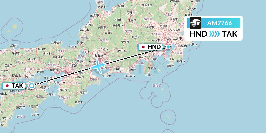 AM7766 Aeromexico Flight Map: Tokyo to Takamatsu