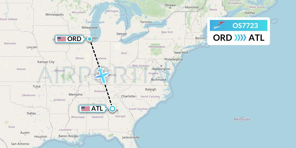 OS7723 Austrian Airlines Flight Map: Chicago to Atlanta