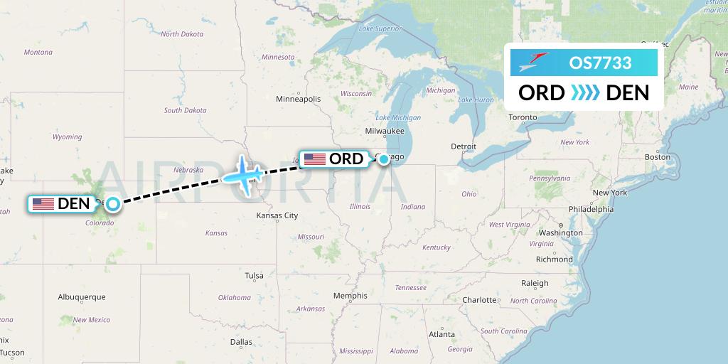 OS7733 Austrian Airlines Flight Map: Chicago to Denver