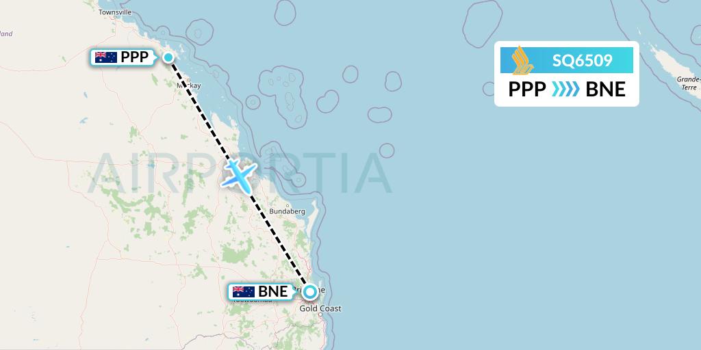 SQ6509 Singapore Airlines Flight Map: Proserpine to Brisbane
