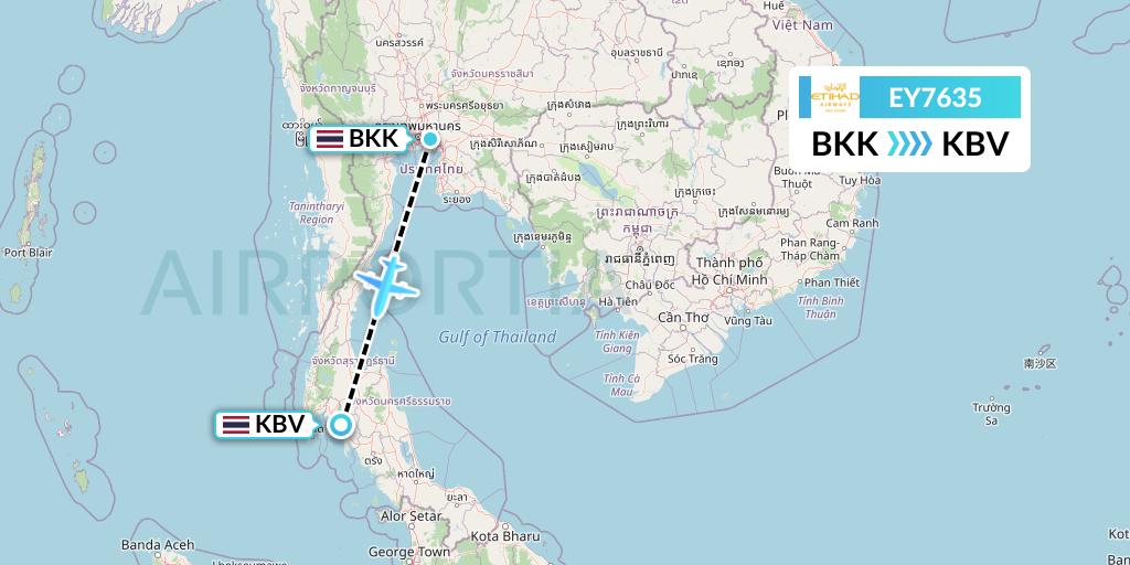 EY7635 Etihad Airways Flight Map: Bangkok to Krabi