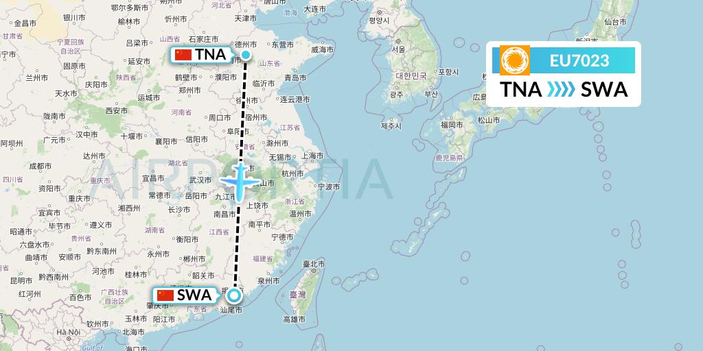 EU7023 Chengdu Airlines Flight Map: Jinan to Jieyang